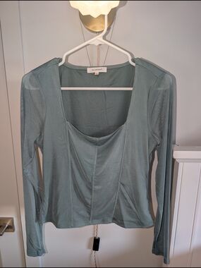 No Comment Sage Green Long Sleeve Square Neck Tee
